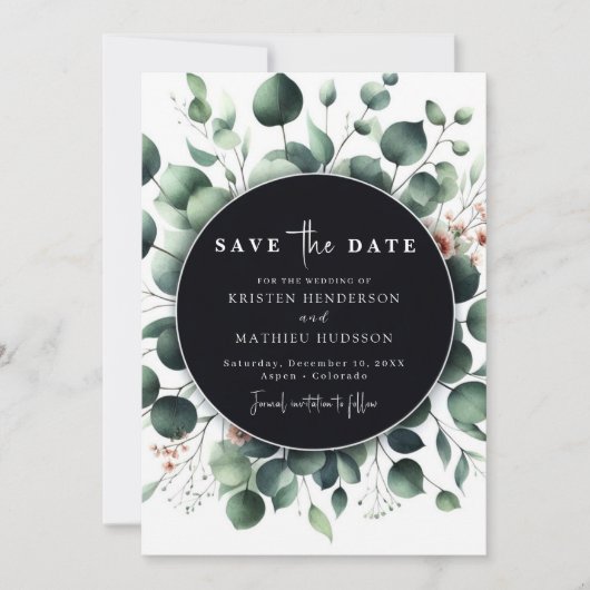 Playful Typografy Eucalyptus Digital Wedding Save The Date (Vorderseite)