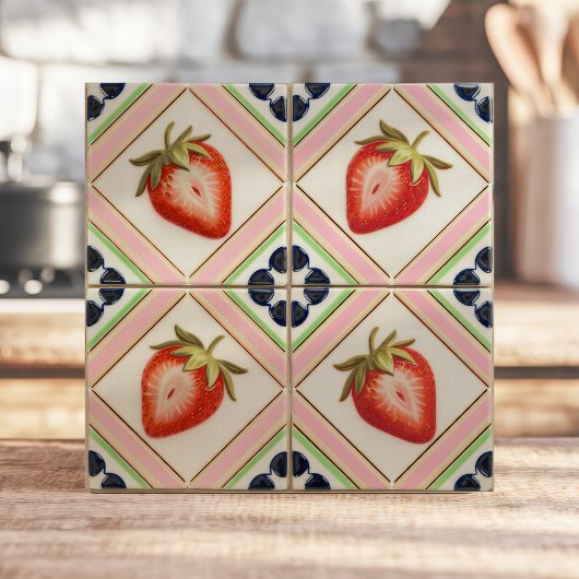 Playful Vintag Kitsch Pastel Strawberry Fliese