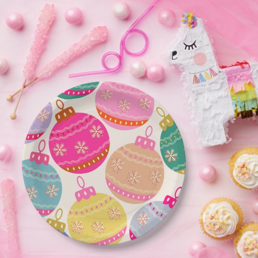 Playful Vintage Christmas Baubles Pappteller (Party)