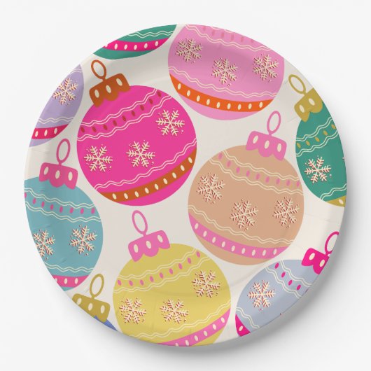 Playful Vintage Christmas Baubles Pappteller (Vorderseite)