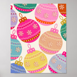 Playful Vintage Christmas Baubles Poster