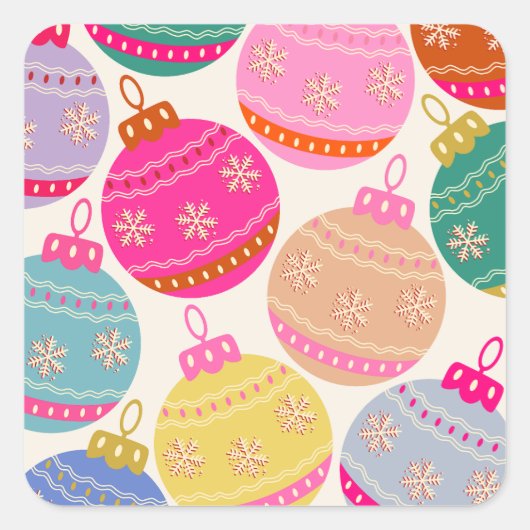 Playful Vintage Christmas Baubles Quadratischer Aufkleber (Vorderseite)