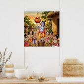 Playful Warm Ethnic Bala Krishna Butter Theft Poster (Küche)