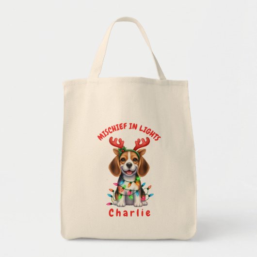 Playful Wasserfarbe Beagle Weihnachtsleuchten Hund Tragetasche (Vorne)