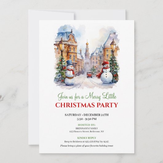 Playful watercolor Christmas scene invitation Einladung (Vorderseite)