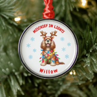 Playful Watercolor Cocker Spaniel Snowflakes Hund Ornament Aus Metall