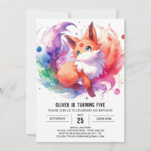 Playful Watercolor Fox Geburtstag Einladung