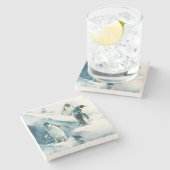 Playful Watercolor Pinguine Steinuntersetzer (Seitenansicht)