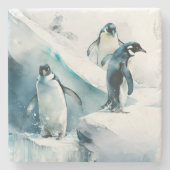 Playful Watercolor Pinguine Steinuntersetzer (Vorderseite)