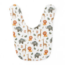 Playful Watercolor Safari Animals Baby Bib (v.2)