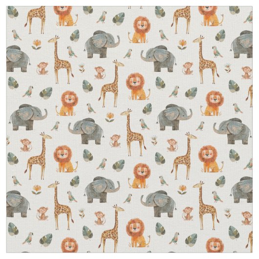 Playful Watercolor Safari Animals v2 Stoff (Nahaufnahme)