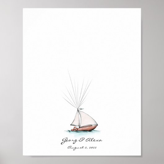 Playful Watercolor Ship Fingerprint Guestbook Poster (Vorne)