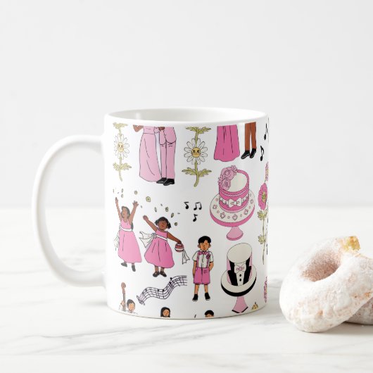 Playful Wedding Celebration Illustrative Pattern Kaffeetasse (Mit Donut)