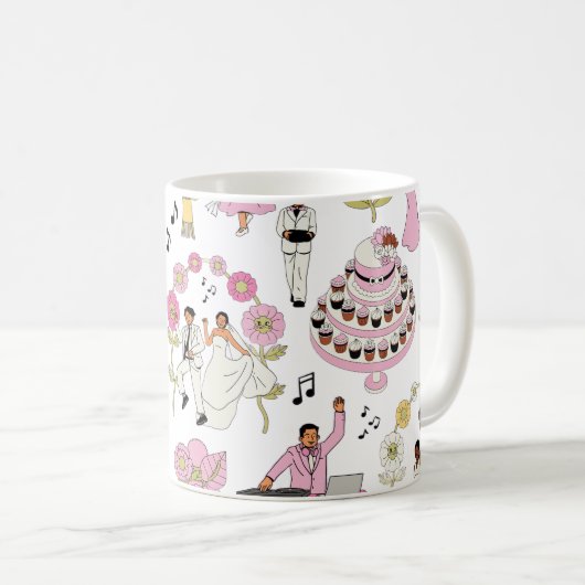 Playful Wedding Celebration Illustrative Pattern Kaffeetasse (VorderseiteRechts)