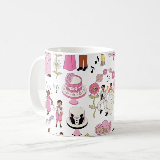 Playful Wedding Celebration Illustrative Pattern Kaffeetasse (Vorderseite Links)