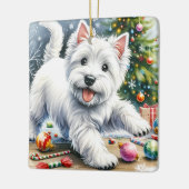 Playful Westie Christmas Keramikornament (Links)