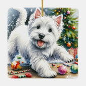 Playful Westie Christmas Keramikornament (Rückseite)