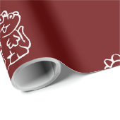 Playful White Cartoon Dinos on Dark Red Geschenkpapier (Rolleneckpunkt)