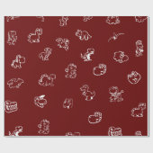 Playful White Cartoon Dinos on Dark Red Geschenkpapier (Flach)