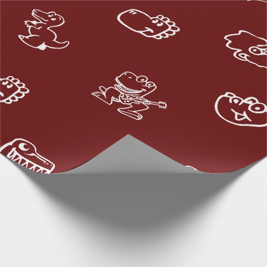 Playful White Cartoon Dinos on Dark Red Geschenkpapier (Ecke)