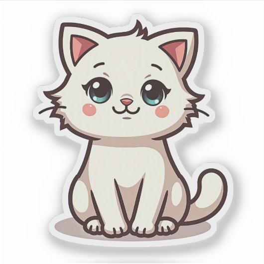 Playful White Kitten - Chibi-Aufkleber Aufkleber (Vorderseite)
