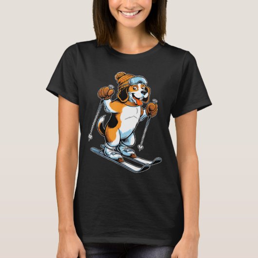 Playful winter beagle with skiing  T-Shirt (Vorderseite)