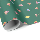 Playful Wonderland Pattern Dunkelgrün Geschenkpapier (Rolleneckpunkt)
