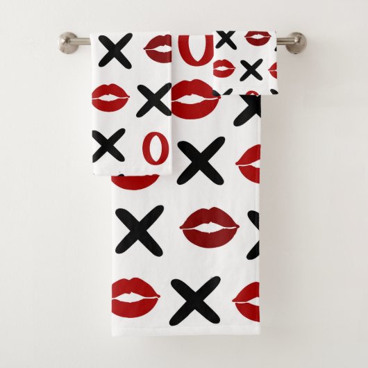 Playful XO & Red Lips Modern Love Pattern Badhandtuch Set (Insitu)