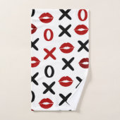 Playful XO & Red Lips Modern Love Pattern Badhandtuch Set (Handtuch)