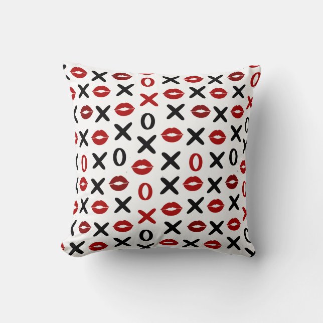 Playful XO & Red Lips – Modern Love Pattern Kissen (Vorderseite)