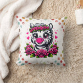 Playful Zebra mit rosa Rosenkrone Kissen (Decke)