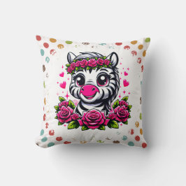 Playful Zebra mit rosa Rosenkrone Kissen