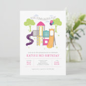 Playground Park Girl Birthday Einladung (Stehend Vorderseite)