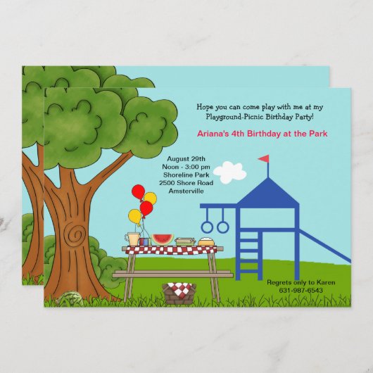 Playground Picnic Geburtstagsparty Einladung (Vorne/Hinten)