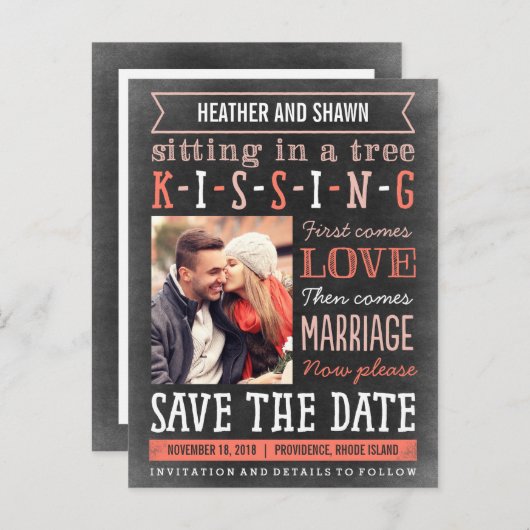 Playground Song Save the Date Postcard - Coral Ankündigungspostkarte (Vorne/Hinten)