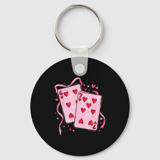 Playing Cards 6 7 Of Hearts 67 Six Seven Bow Valen Schlüsselanhänger (Vorderseite)