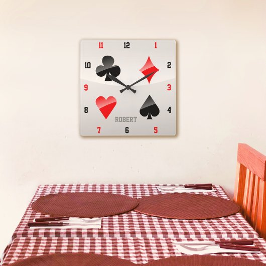 Playing Cards Suits Quadratische Wanduhr
