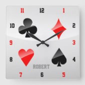 Playing Cards Suits Quadratische Wanduhr (Vorderseite)