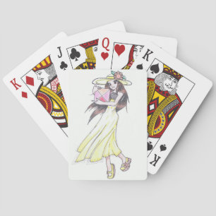 Playing Cards with Girl in Yellow Dress Spielkarten