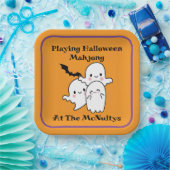 Playing Halloween Mahjong Personalize NAME Pappteller (Party)