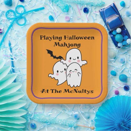 Playing Halloween Mahjong Personalize NAME Pappteller (Party)