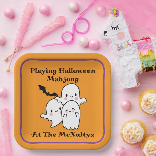 Playing Halloween Mahjong Personalize NAME Pappteller (Party)