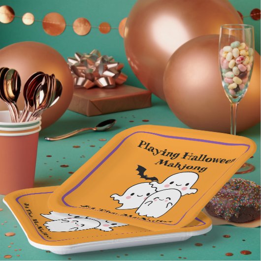 Playing Halloween Mahjong Personalize NAME Pappteller (Multi)