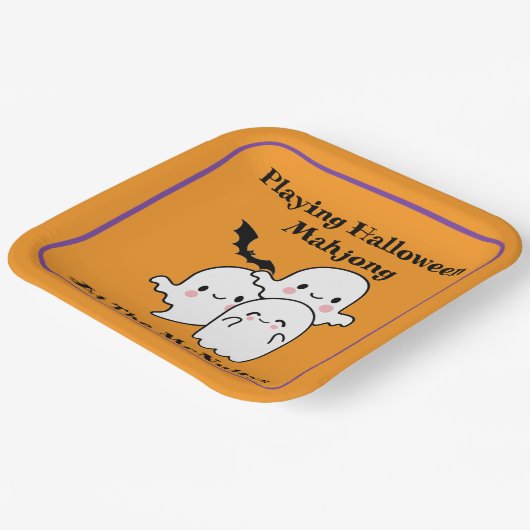 Playing Halloween Mahjong Personalize NAME Pappteller (Gewinkelt)