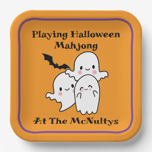Playing Halloween Mahjong Personalize NAME Pappteller (Vorderseite)