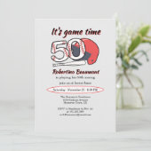 Playing His 50th Inning Baseball Birthday Party Einladung (Stehend Vorderseite)