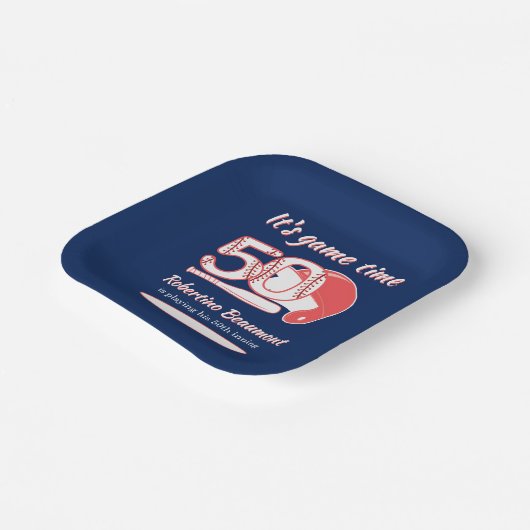 Playing His 50th Inning Baseball Birthday Party Pappteller (Gewinkelt)