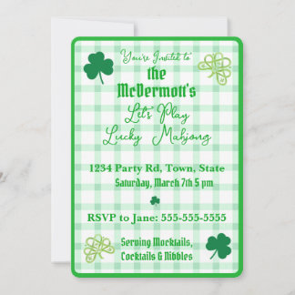 Playing Lucky Mahjong Watercolor Shamrocks  Einladung