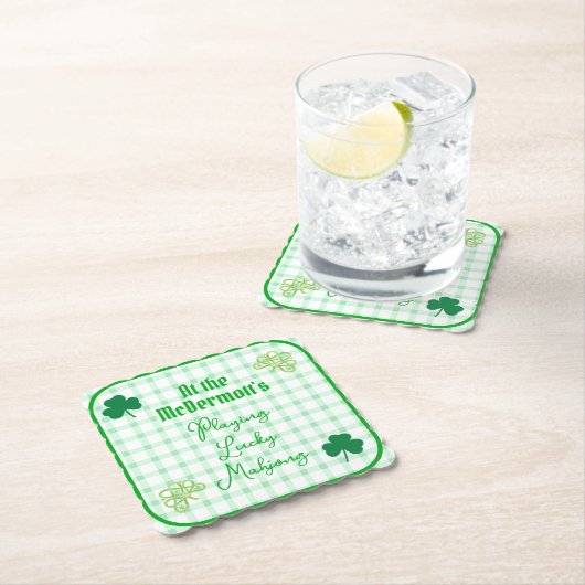 Playing Lucky Mahjong Watercolor Shamrocks  Untersetzer (Vor Ort)