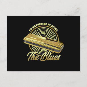 Playing The Blues Music Instrument Harmonica Gift Postkarte